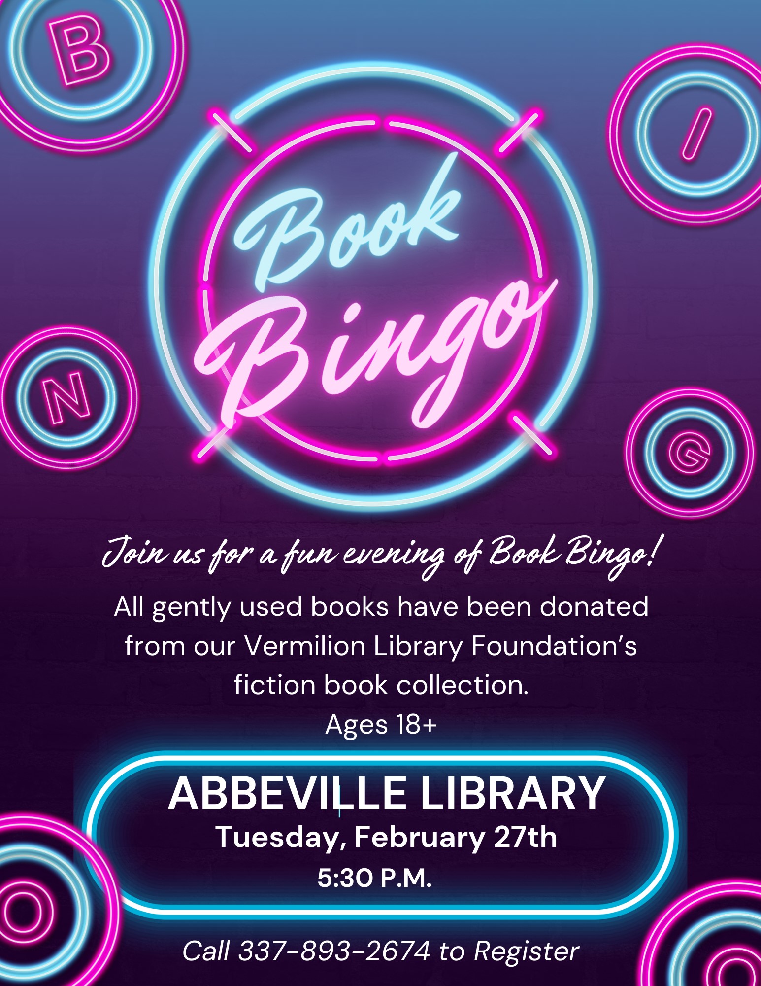 Abbeville Adult Book Bingo
