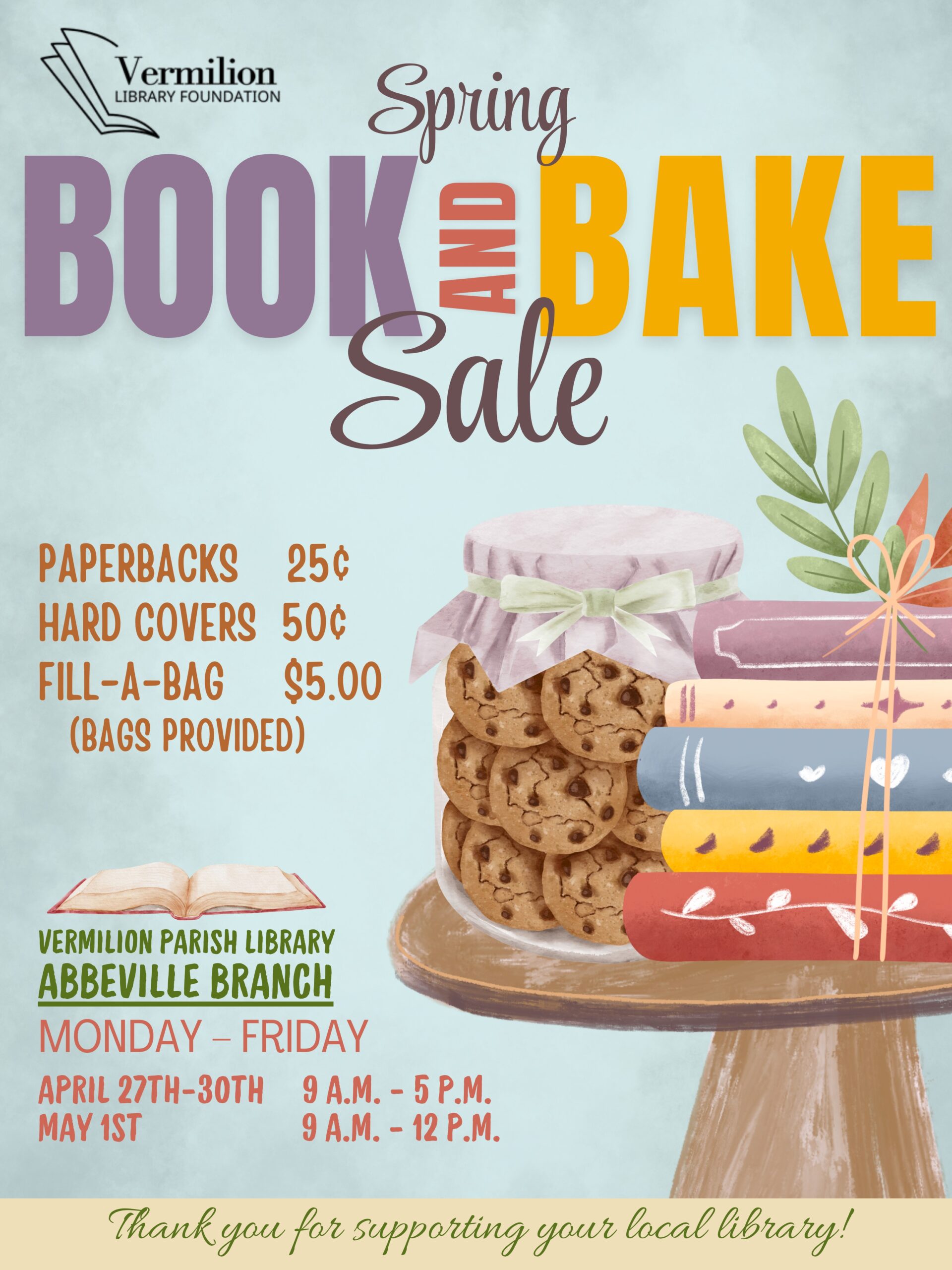 Spring Book and Bake Sale–Abbeville
