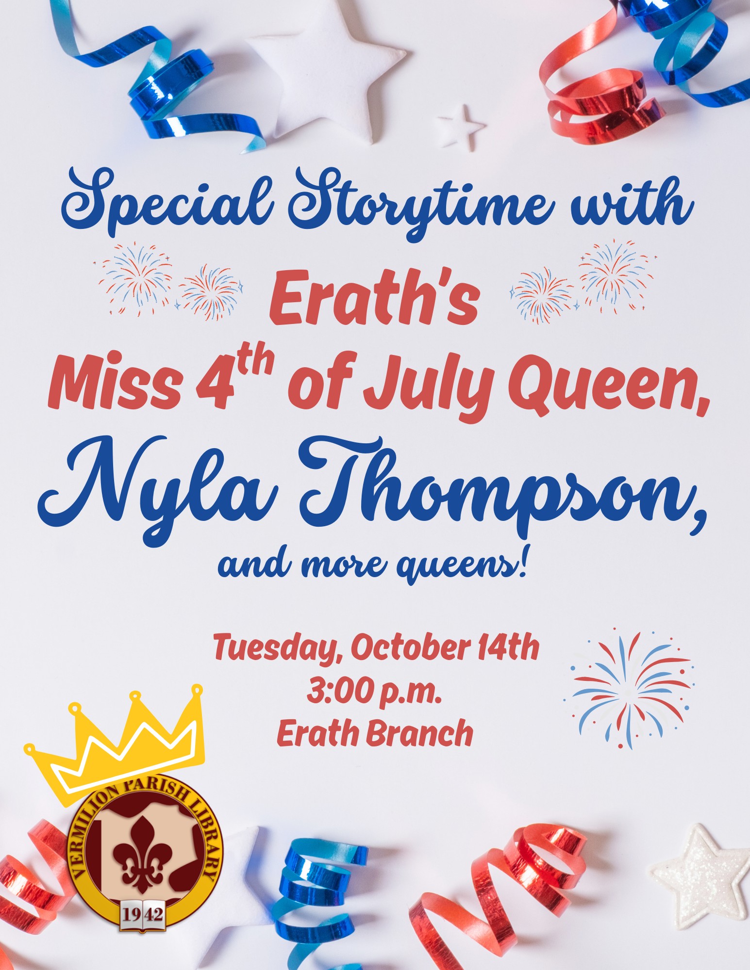 Special Storytime with Erath’s Miss 4th of July Queen–Erath