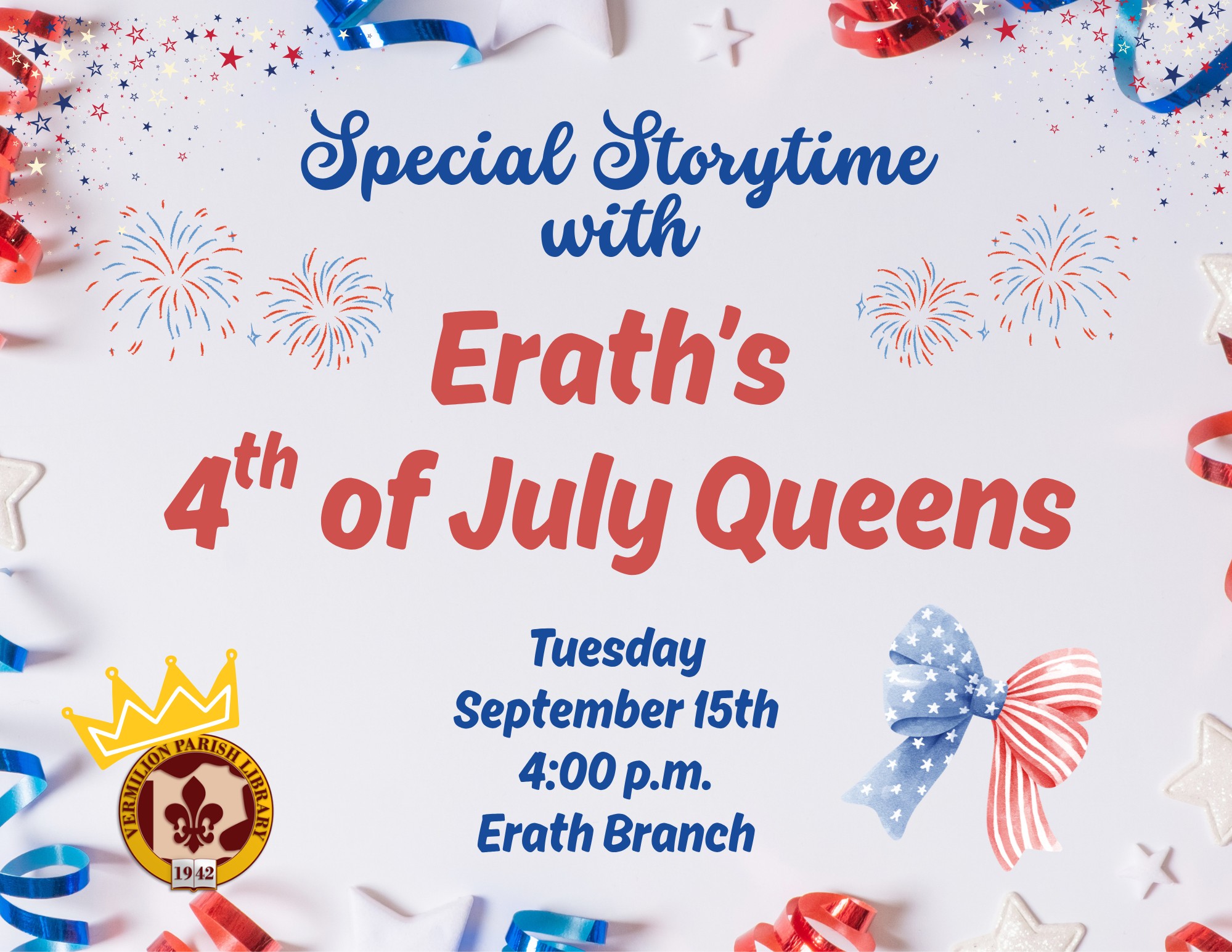 Special Storytime with Erath’s 4th of July Queens–Erath