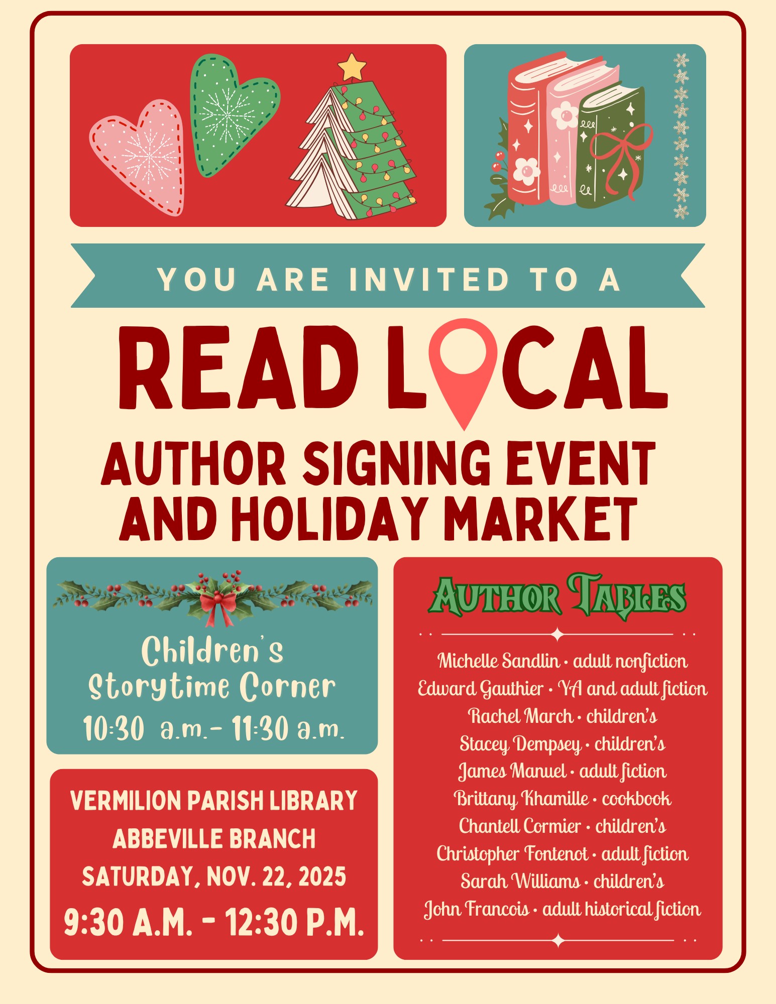 Read Local Author Signing Event & Holiday Market–Abbeville